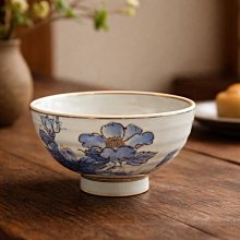 昭和九谷香祥染付金彩茶碗昭和中期日本九谷燒茶器白瓷花卉染付鐵線勾邊