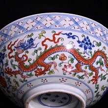 嚴選明代宣德五年彩瓷龍紋碗，高達9.3×20.3公分，釉面光亮，適合收藏與