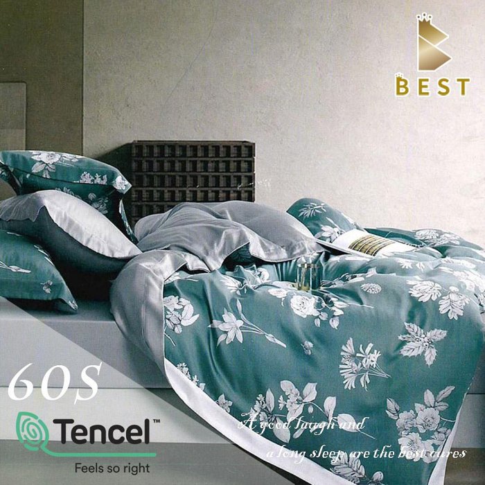 【BEST寢飾】60支100%天絲兩用被床包組 瑞好-藍 雙人 加大 特大 翅膀款 TENCEL 天絲 床包 床罩