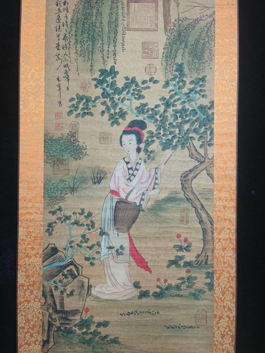 代號TZ454《董其昌仕女》三尺中堂手繪作品畫心材質：宣紙裝裱尺寸：長