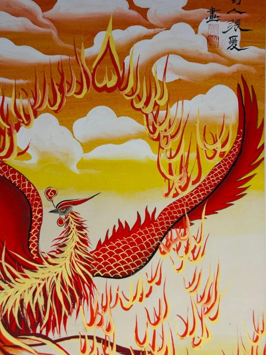 中国古美術 絹本手描き 張大千作款 鳳凰 水墨画 掛軸 四尺 古美味 中堂