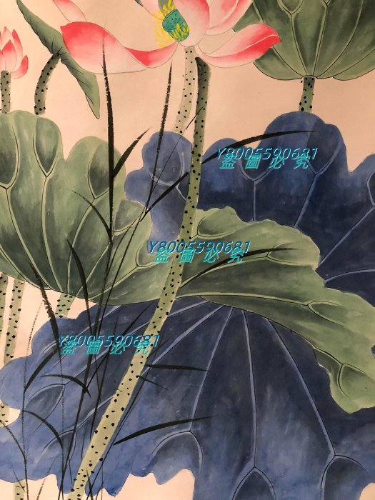 雜128【張大千】荷花，四尺手繪作品帶雜志書，裝裱好尺寸：202