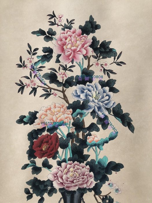 L45【郎世寧】花瓶四尺純手繪作品，一物一圖裱好尺寸200*90cm畫芯尺寸