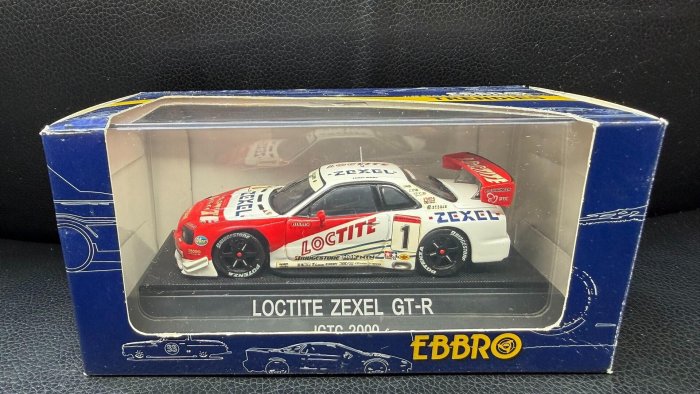 LOCTITE ZEXEL EBBRO Nissan GTR R34 JGTC 2000 賽車模型紅白配色合金