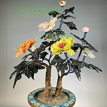可議價】創匯時期景泰藍玉石盆景牡丹花品相如圖描述高38厘米寬28厘米