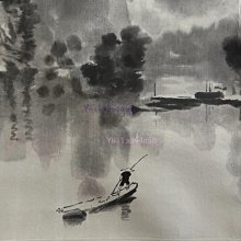 徐悲鴻的漓江春雨榮寶齋木板水印原裝裱有標簽北方干燥地桿有輕微彎曲品