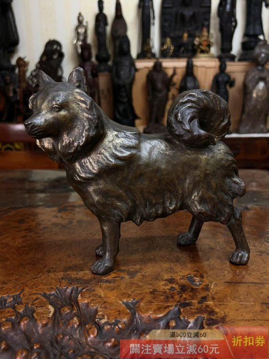 ⑪金属美術工芸品 戌置物 犬 イヌ 銅 秀作 可議價日本金工名家秀正作品《蠟型鑄銅制戌狗銅犬置物》 日本古美術