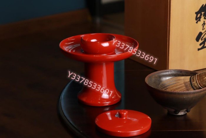 日本老漆器天目臺盞托茶道具茶托杯臺木胎大漆朱漆輪島涂日本中古品木胎