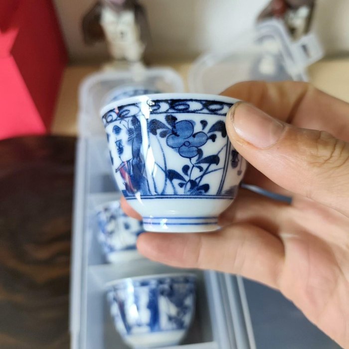 嚴選日本美風窯青花染付茶杯，五只裝口徑6厘米、高約4.5厘米，適合收藏