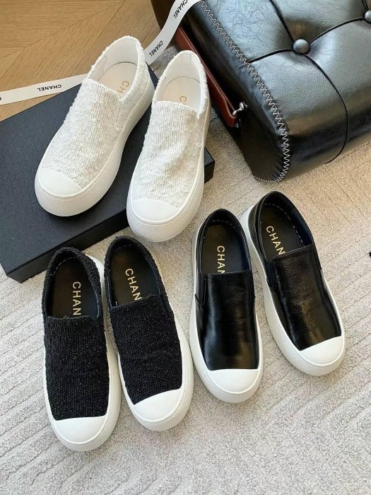 高端訂製 小香 Chanel 加厚雙層帆布鞋 小牛皮 樂福鞋