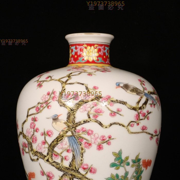 舊藏清雍正琺瑯彩花鳥紋梅瓶尺寸高24直徑13厘米【古董店】-2518