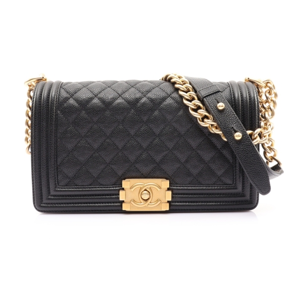 CHANEL 香奈兒 Boy 25 鍊帶肩背包 黑色 荔枝紋牛皮 金釦 A67086 【二手名牌BRAND OFF】