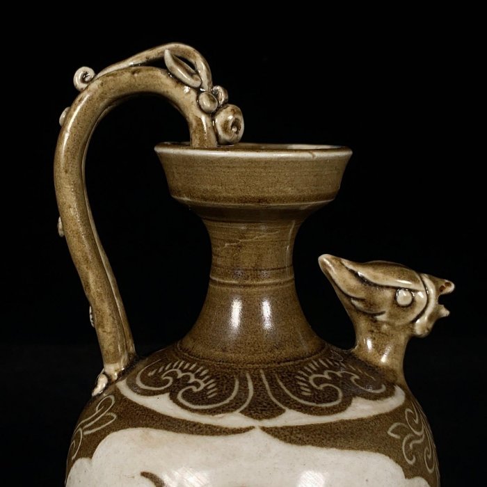 宋定窯褐彩刻龍紋龍鳳壺，高21直徑11cm，20056 瓷器官窯汝窯【古雲
