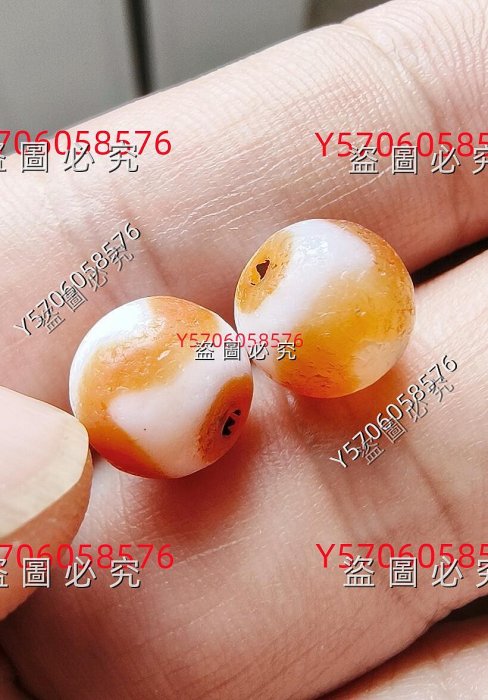 天珠【虎牙天珠佩珠】小虎牙圓珠天珠，橘紅虎牙配珠腰珠，滿風化，小