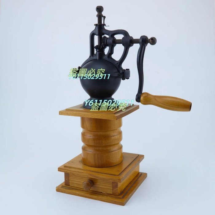 【二手】意大利實木底座鑄鐵手搖咖啡豆磨粉機 重1613克  高36.5厘米  寬25厘米【久久】