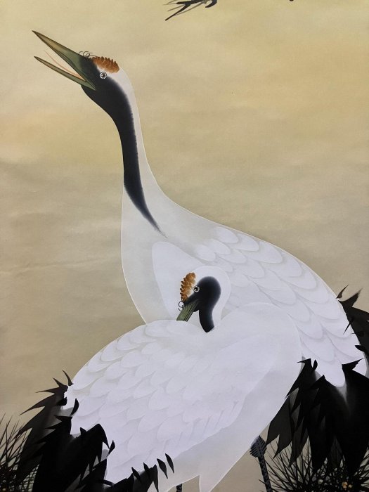 嚴選江月創作工筆花鳥《松鶴圖》，經典國畫藝術絹本綾裱，收藏推薦松鶴