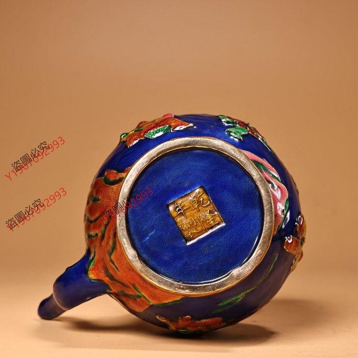 復古純銅景泰藍琺瑯彩繪和合二仙茶壺工藝精湛器型款式精美重690克高16