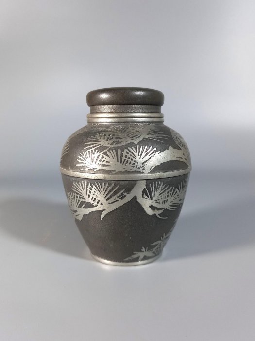 古錫 茶葉罐 乾茂自造 「錫製光面無紋茶心壺」 茶筒 茶入 茶壷 茶道具