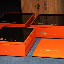 9/23結標木胎漆器輪島塗三段茶箱櫸木整挖蓋茶缽BDI0641 -漆碗漆盤漆盒