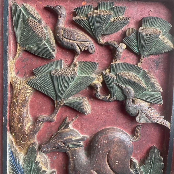 清代老木花板（鶴鹿同春）是中式傳統吉祥圖案的經典款• 諧音雙關“鹿