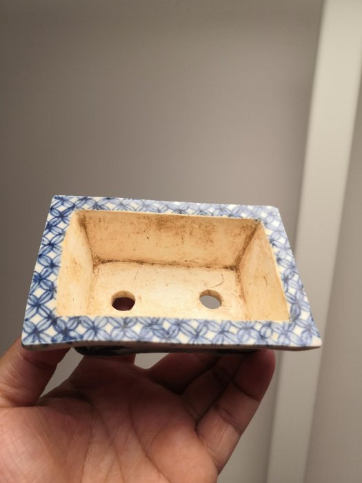 嚴選日本回流老藝術品手繪山水染付小長方盆尺寸：cm 品相完整自然磨損