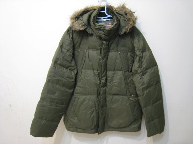 SAMUEL & KEVIN 軍綠色連帽 羽絨外套/L 帽可拆