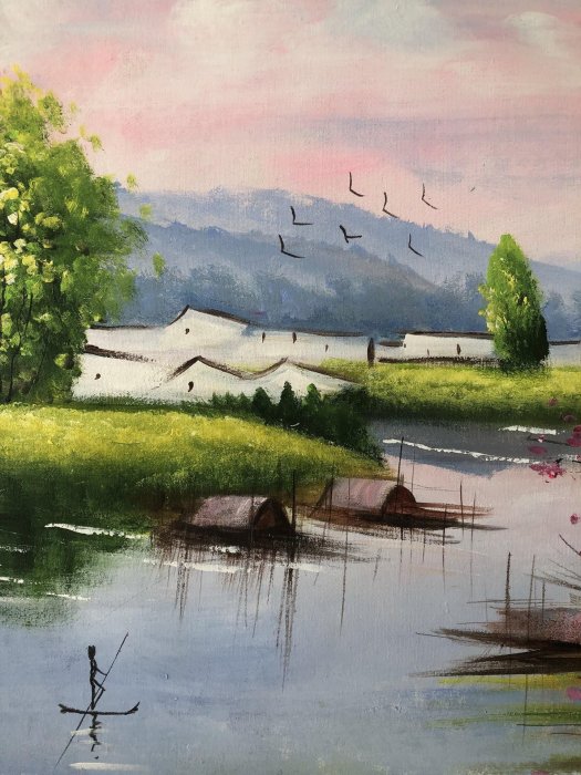 雜志油畫79【吳冠中】風景，純手繪油畫，帶雜志書，尺寸100x72cm左右