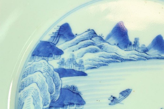 中國美術青花山水舟紋盤φ20.5cm嘉慶年製(K-LC657) | Yahoo拍賣
