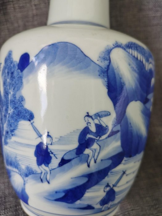 清康熙青花山水人物瓶高212CM浙料翠毛藍分水清晰| Yahoo拍賣