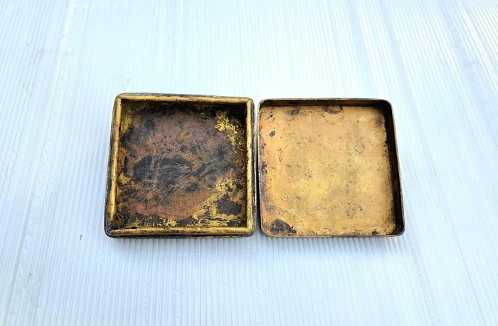 二手早期珍藏~毋忘在莒老銅墨水匣墨盒黃銅印泥盒文房四寶.古董.古玩(重