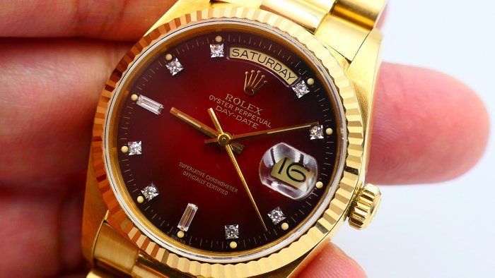 【美好時光】ROLEX勞力士罕見近新品相18038盒單全初代漸層紅面超美品!( 1803 18238參考)