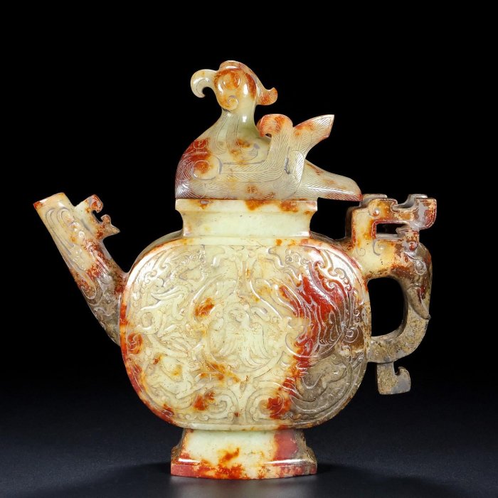 18886和田玉珍品舊藏迴流玉酒壺玉質細膩油潤包漿醇厚沁色自然入骨雕工