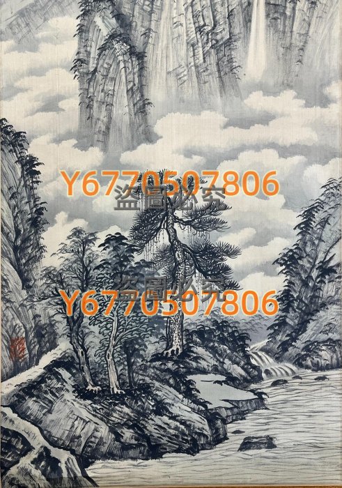 臺灣畫家曾爽文絹本山水圖【手繪】手工裝裱【畫芯尺寸】106*46cm
