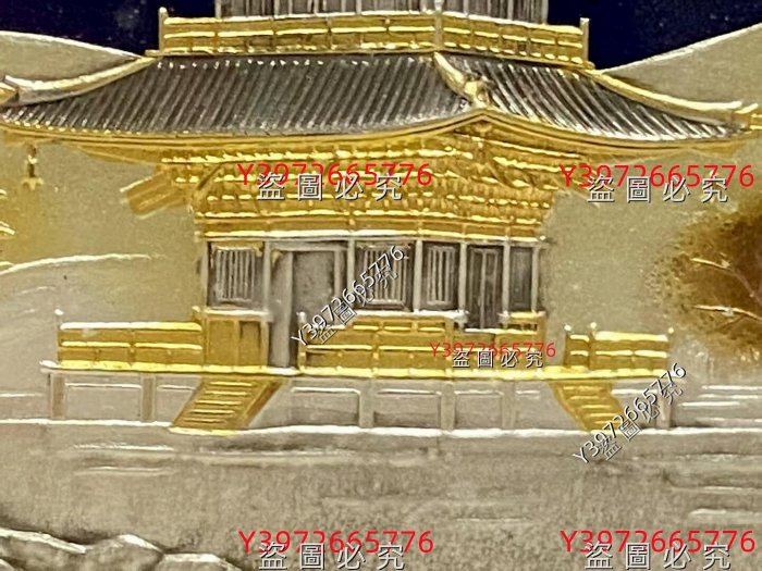 日本著名金匠武比古作純銀浮雕【鎏金歲月】五重塔鏡框整體尺寸32*26cm