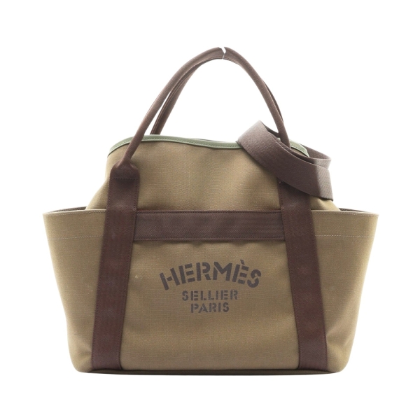 HERMES 愛馬仕 騎士裝備收納包 兩用包 綠色 Toile帆布 A刻 【二手名牌BRAND OFF】