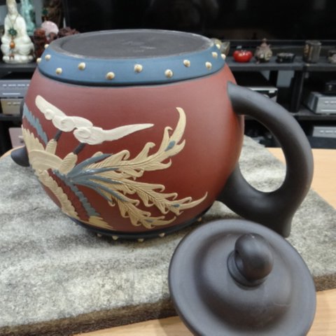 龍鳳茶壺 早期收藏手工紫砂大茶壺精雕龍鳳呈祥藏家釋出收藏品有落款
