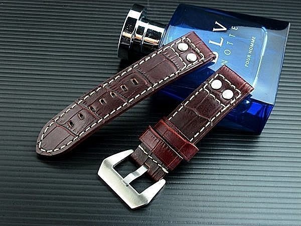 Hamilton seiko 的新衣banda軍錶飛行風格鉚釘 24mm直身咖啡色鱷魚皮紋