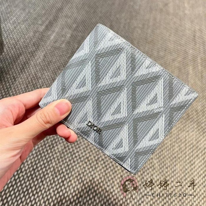 婷婷二手 DIOR 迪奧 帆布 CD Diamond 圖案 兩折短夾 對折錢包 皮夾 錢夾 男夾 2ESBH027