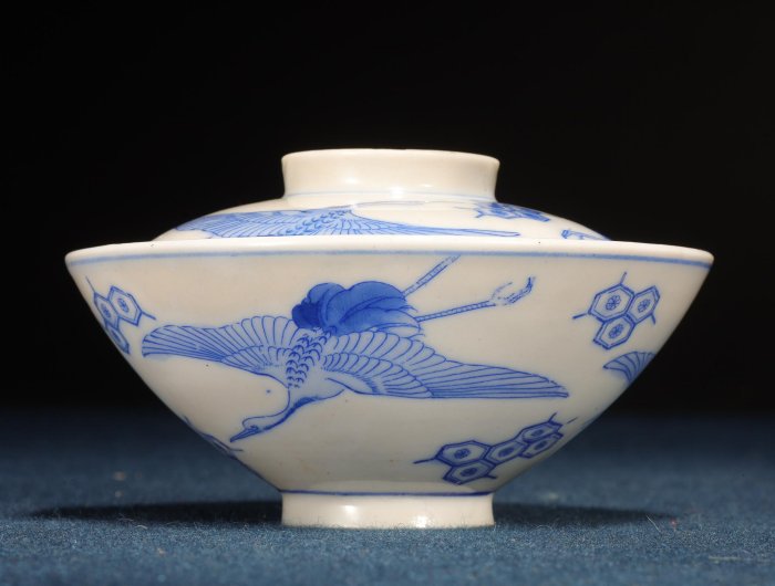 1/18結標古青花染付雙鶴紋清陶園製款蓋碗一組BEA0517 -日料缽碗套缽