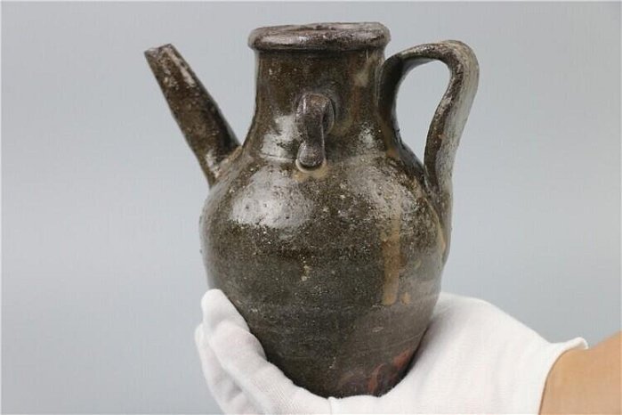宋宜興窯灰釉執壺、（水注、湯瓶）全高16.3公分，全品，未清洗，可以