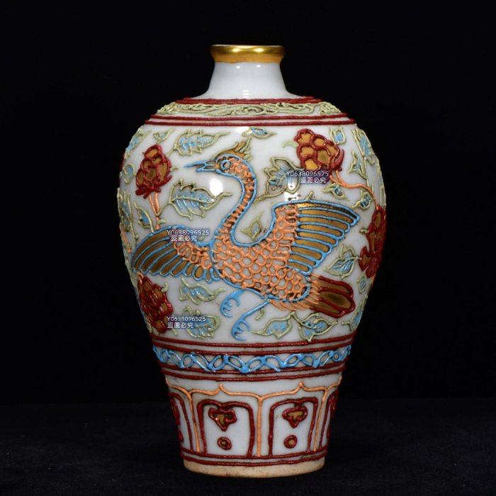 瀝粉描金鳳穿牡丹紋梅瓶16*10m10001256 青花琺瑯彩五彩二手【古雲