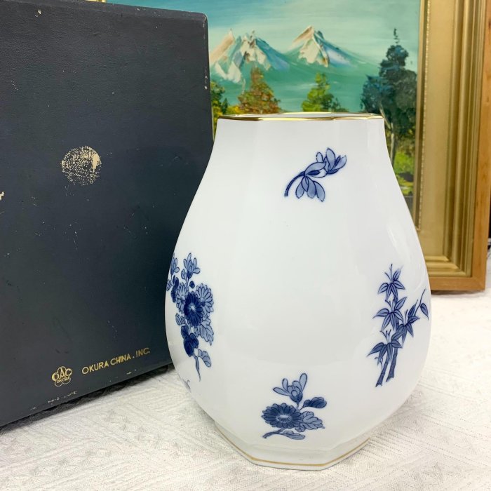 大倉陶園 OKURA CHINA ネイビーブルー花瓶 花入 花器