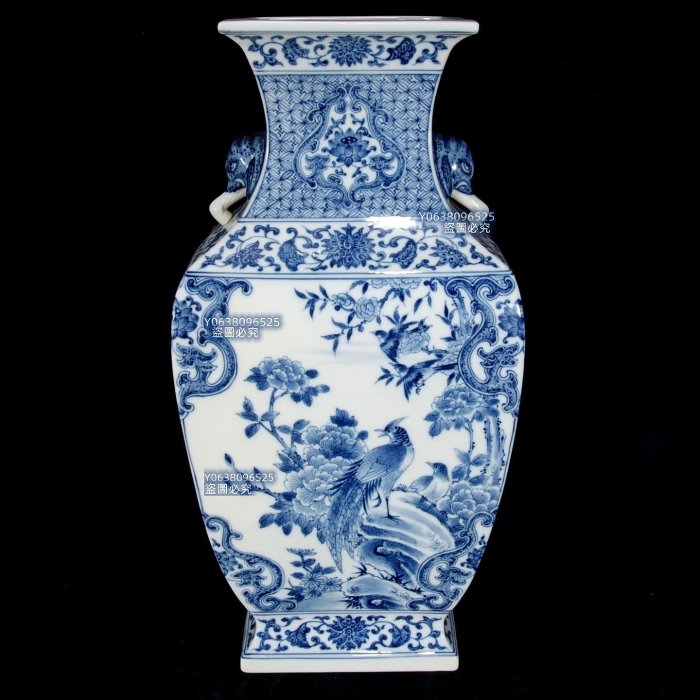 清乾隆青花凤凰牡丹纹箱器47×24×17，44001297 青花琺瑯彩五彩二手【古