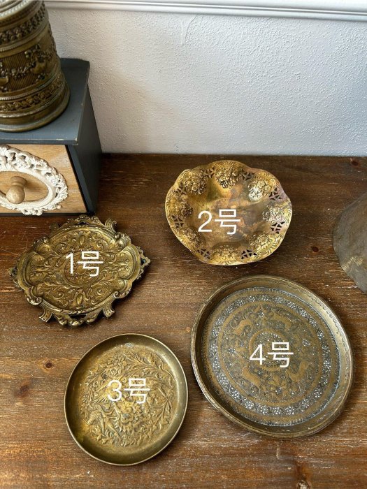 西洋古董黃銅雕花鏤空小盤，洛可可巴洛克風格，厚重大陸古董，適合雜物