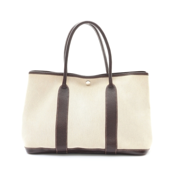 HERMES 愛馬仕 Garden Party 36 手提包 深棕色 Toile帆布 Negonda牛皮 □H刻 【二手名牌BRAND OFF】