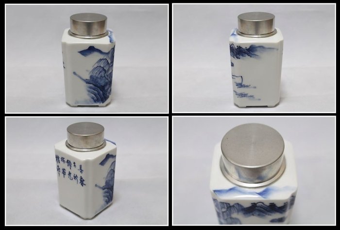 勇福堂》】日本茶道具－平安(井上)春峰款【四方抽角京燒染付山水