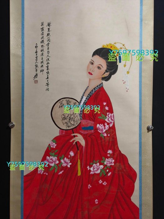 AA33 純手工字畫四尺中堂張大千人物作品材質:宣紙裝裱尺寸：21
