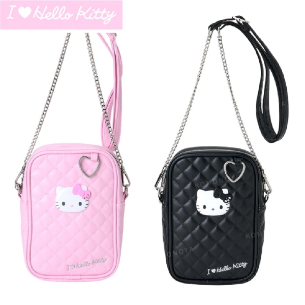 小禮堂 Sanrio 三麗鷗 Hello Kitty 皮質菱格紋斜背包 (我愛Kitty)