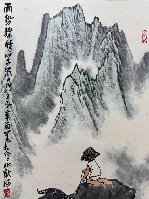 李可染牧牛圖立軸精品，尺寸65x42厘米，紙本嚴選佳作，遠山近水