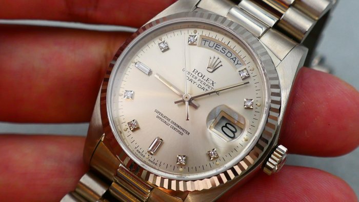 【美好時光】極優藏品罕見型號勞力士ROLEX 18039白K款Daydate盒單全十鑽面（ 18238 18239 118239參考）